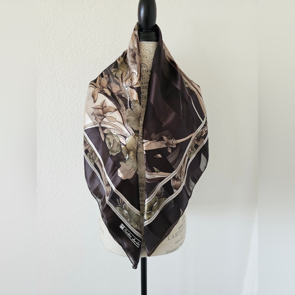 Vintage Fashion Bando Scarf - Brown & Olive Floral Print - Made in Korea